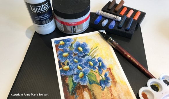 Mix média pastel sec sur fond d’aquarelle