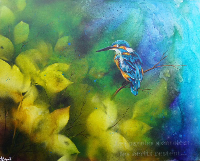 oiseau peint sur toile