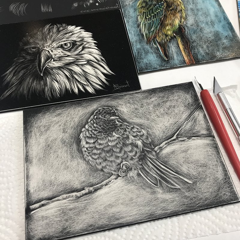 Scratch et colorisation avec les encres acrylique